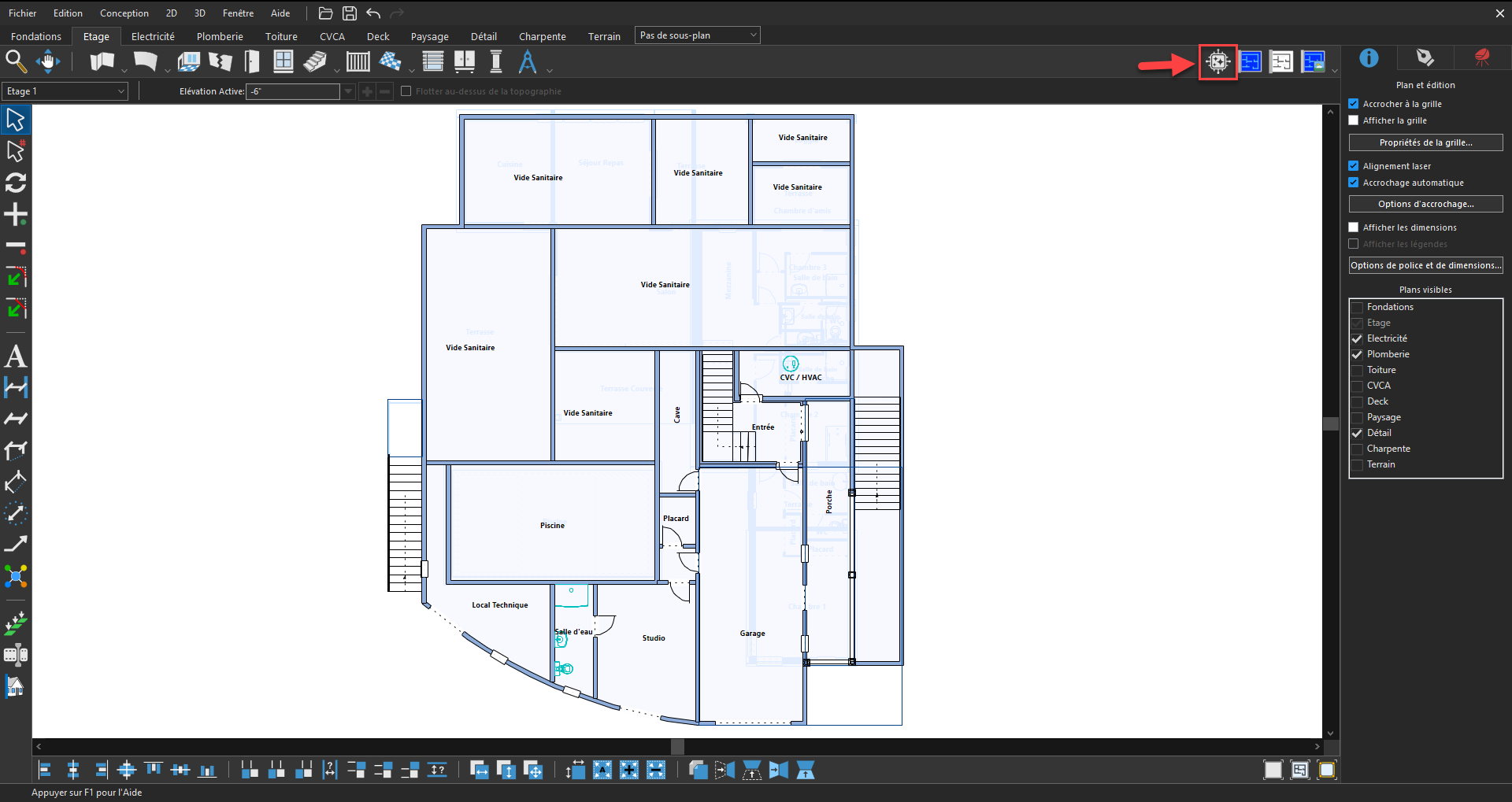 Fenêtre Copilot ouverte dans le logiciel FloorPlan, prête à être utilisée pour les questions de conception