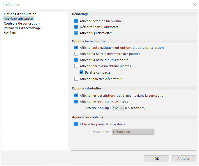Sélection de l'option Interface utilisateur dans la fenêtre Préférences