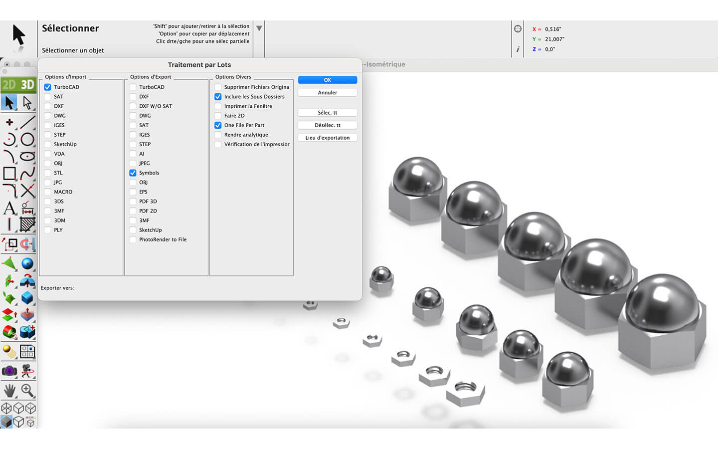 Exporter par lots des pièces individuelles à partir de fichiers en plusieurs parties